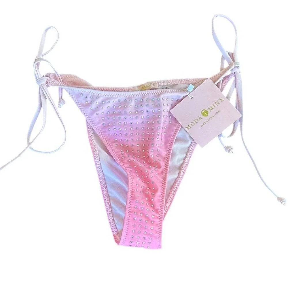 Moda Minx Crystal Cruise Tie Side Brazilian Bikini Bottom Pink Ombre XXL CCTB345